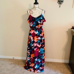 Loft 10 Maxi Dress Adjustable Straps Blue Orange